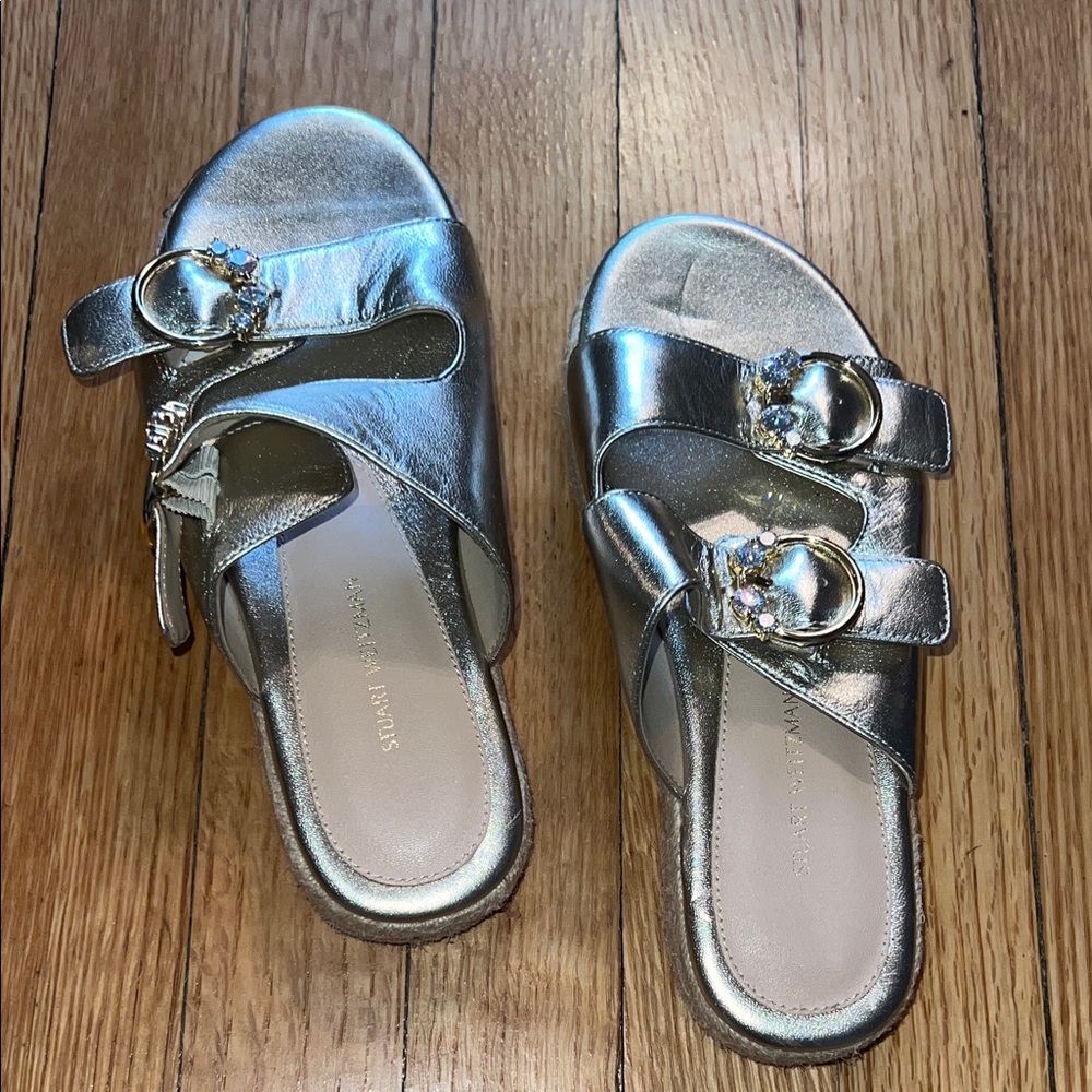 Stuart Weitzman Metallic Silver Sandals